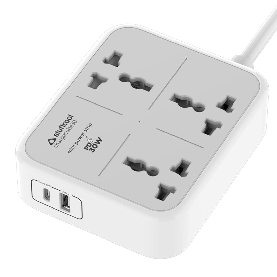 Stuffcool ChargeCube 30 Mini Extension Board with Surge Protector, 3 AC Sockets and 30W Dual Type-C PD/PPS Output for Super Fast Charging – Charges Samsung Phones, iPhones 50% in 30 Mins, MacBook Air