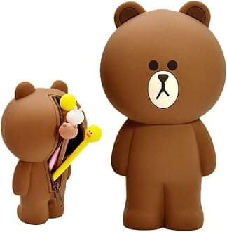 Brown Bear Pencil Box Cute Lovely 3D Pen Holders Silcon Girls Boys Storage Bag Students Stationery Case Gifts