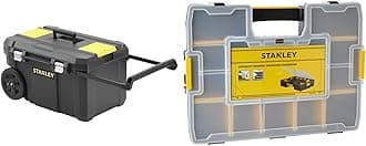 STANLEY Rolling Toolbox Chest with Heavy Duty Metal Latch, 2 Lid Organisers for Small Parts, Portable Tote Tray for Tools, STST1-80150 & 1-94-745 Sort Master Seal Tight Professional Organiser