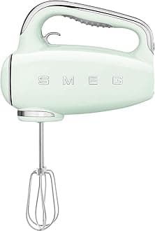 SMEG HMF01 9-Speed Retro Hand Mixer – 220W Motor, Smooth Start, Turbo Function, LED Timer Display, Stainless Steel Whisks, Beaters & Dough Hooks, Premium Die-Cast Aluminum Body