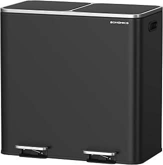 SONGMICS Trash Can, 2 x 10.6 Gallon (2 x 40 L) Garbage Can for Kitchen, with 15 Trash Bags, 2 Compartments, Plastic Inner Buckets and Hinged Lids, Airtight, Black ULTB730B80