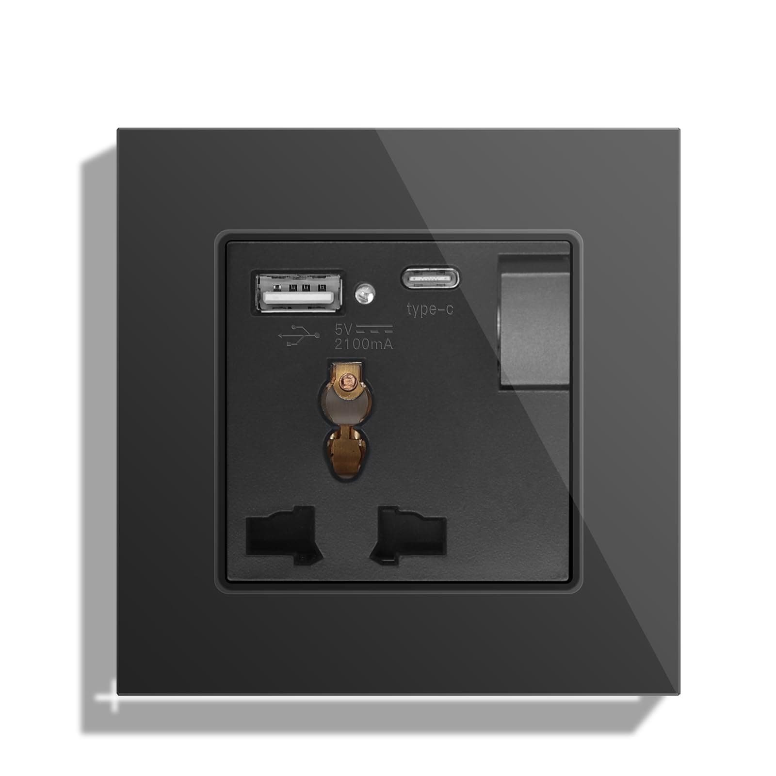 – BSEED Single Switched Universal Wall Socket with USB C & USB A - 1 Gang Black, Multifunctional Wall Outlet, Power Socket with Glass Panel Applicable for Over 180 Countries Plug Type