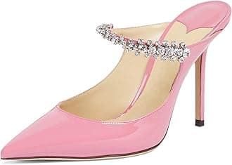 MIRAAZZURRAWomen Heeled Mules Rhinestone Strappy Pointed Toe Mules Stiletto High Heels Slip On Bridal Sandals for Women