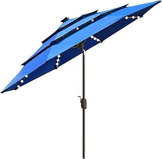 EliteShade USA Solar 9ft 3 Tiers Market Umbrella with 80 LED Lights Patio Umbrellas Outdoor Table with Ventilation and 5 Years Non-Fading Top,Royal Blue