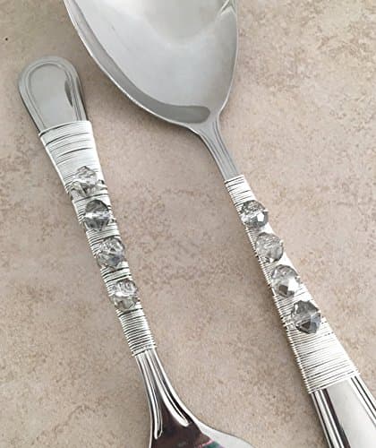 9" Crystal Beaded Cold Meat Fork Serving Spoon Set