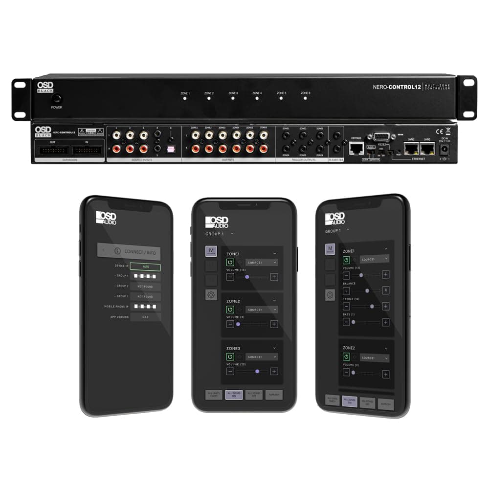 OSD Nero Control12 6 Zone Multi Room Audio Controller, App Controlled Matrix Preamplifier for Whole House Audio Systems, iOS Android App Control, Multi Source Distribution, Rack Mount Audio Controller