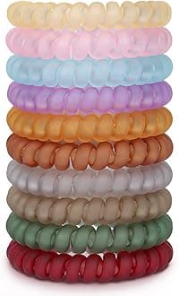 10-Piece Spiral Hair Ties for Thick Hair - Medium, Multicolor, No Crease Coils - Telephone Cord Plastic - Matte Candy Color