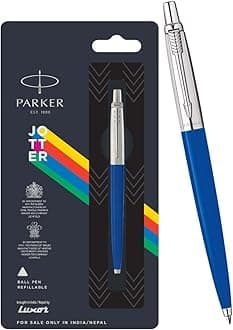 Parker Jotter Standard Chrome Trim Ballpoint Pen | Ink Color Blue | Blue Body Color | Designed for Students, Writers, and Professionals