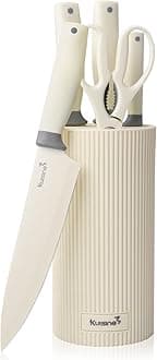 Kuisine Premium kitchen Knife Set with block,High Carbon Stainless Steel Forged,Ergonomic Non-slip Handle Knife Block Set(6PCS,Ivory)