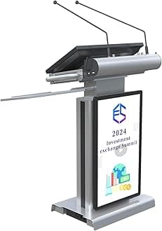Smart Digital Podiums 23.6" Multi-Point Control Panel, Smart Podium with 32" LCD Display Screen, Electronic Podiums Height Adjustable ±150mm, Support HDMI, Two Wired Mic
