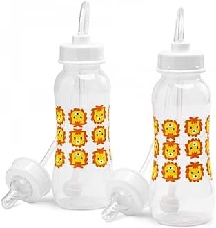 Hands-Free Baby Bottle - Anti-Colic Nursing System 9 oz Baby Bottle with Fast Flow /Teat 3m+ Infant with Tube Straw Feeding System for Toddler (2 Bottles - Lion)