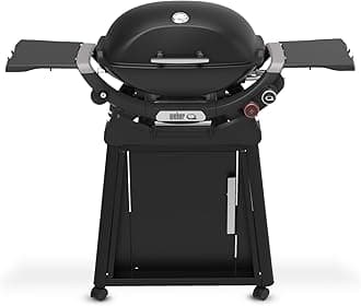 Weber Q 2800N+ Liquid Propane Grill with Stand, Midnight Black – Wide 250°–700°F Temp Range with Plus Burner for Searing, Low‑Temp Roasting & High-Dome Lid