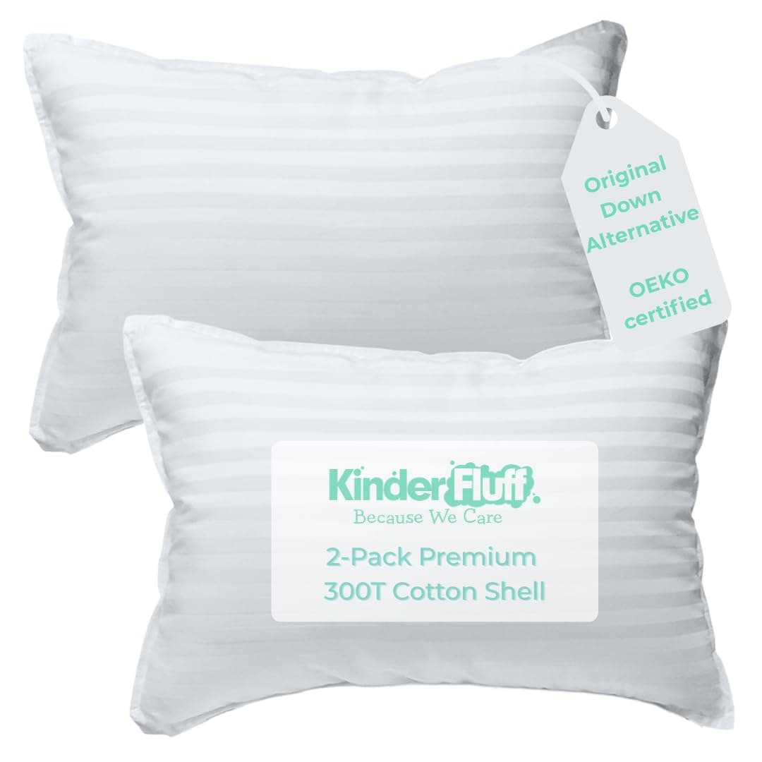 – kinder Fluff Toddler Pillow (2pk) - The only Pillow for Kid 300T Soft Cotton & Down Alternative, Hypoallergenic & Machine Washable. Ideal Small Pillow for Toddler Bed & Travel pillow (33x46cm - White)