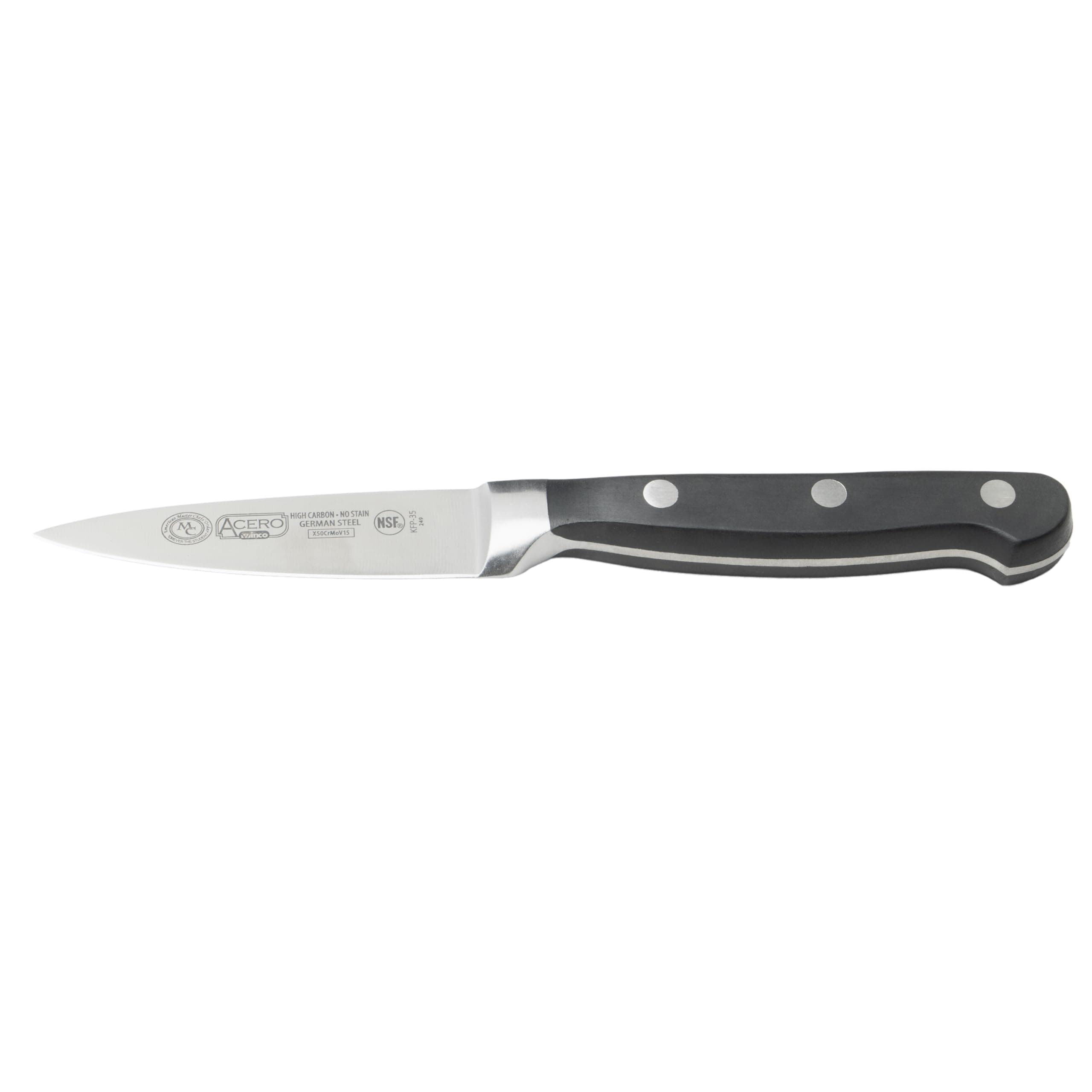 Winco 3.5" Paring Knife, Triple Riveted, Full Tang Forged Blade
