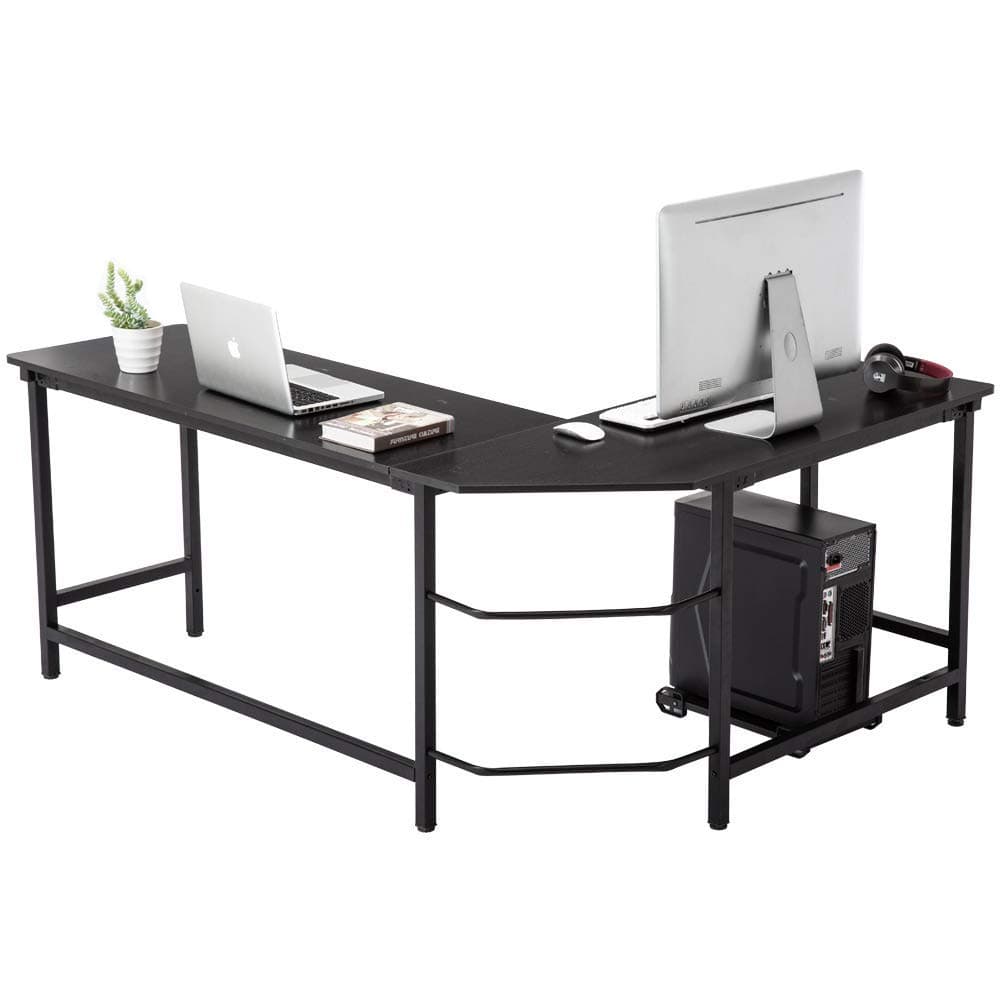 Modern L Shaped Computer Desk Corner Gaming Desk Computer Table Workstation Office Wood Top Desk Black 66" x 49" x 29"
