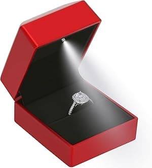 LED Ring Earring Box for Proposal, Wedding, Engagement， Luxury Jewelry Gift Box with LED Light, Jewellry Display Box (Red)