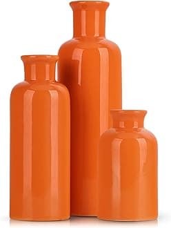 Orange Ceramic Vase Set for 3, Modern Minimalist Decor Boho Vases, Farmhouse Home Décor Accents Living Room Centerpieces, Suitable for Home Décor,Room,Entryway, Bookshelf, Mantel, Shelf Décor