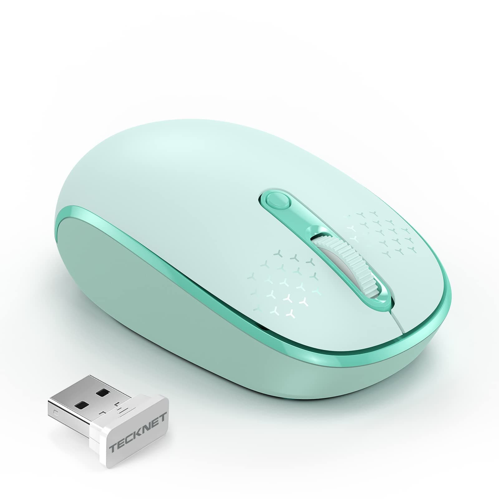 TECKNET Wireless Mouse, 2.4G Quiet Computer Mouse with USB Receiver, 4 Buttons Portable Cordless Mice for Chromebook, Laptop, PC, Mac, 800/1200/1600 DPI - Mint Green
