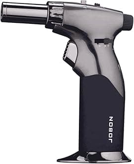 JOBON Torch Lighter, Double Flames Refillable Culinary Lighter with Continuous Flame Lock and Adjustable Flame (Butane Gas Not Included) (Black Brushed - Black)