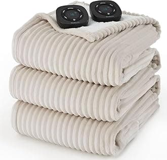 Bedsure GentleSoft Electric Blanket Queen Size - Soft Ribbed Flannel Heated Blanket with Dual Control, Heating with 10 Heat Settings & 10 Time Settings, 8 hrs Timer Auto Shut Off (84x90 inches, Cream)