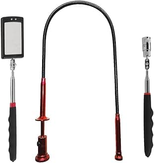 Telescopic Inspection Mirror with LED Light 20lb Telescopic Magnetic Pickup Tool Magnets Extendable Mechanic Tool for Automotive and Shower Use,Mirror on a Stick