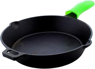 TRILONIUM Sleek Cast Iron Skillet | Fry Pan 10 inches | 26 cm (Pre-Seasoned, Induction Compatible) | Free Silicone Heat Proof Sleeve Grip for hot Handles