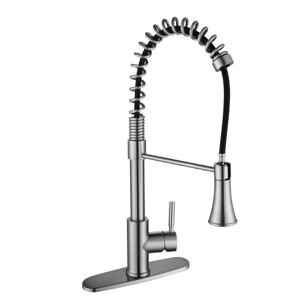 Kitchen Faucets with Pull Down Sprayer Commercial Single Handle Pull Out Kitchen Faucet Brushed Nickel, Modern High Arc Spring Stainless Steel Kitchen Sink Faucets