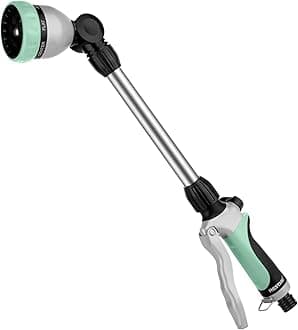 RESTMO 48cm Watering Lance, Long Metal Spray Lance | 180° Adjustable Ratcheting Head | 7 Spray Patterns Extension Hose Wand, Perfect Garden Sprayer Gun to Water Hanging Baskets, Shrubs, Cyan