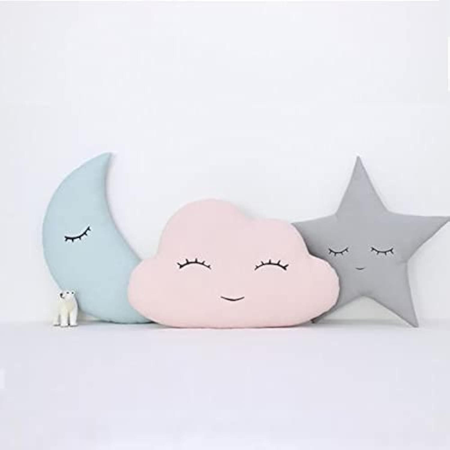 The Purple Tree Polyester Cute Cloud Moon Star Cot Cushion (Pack of 3, 16X16 Inch, Velvet) Kids Cushion, Soft Toy, Soft Plush Pillow, Cot Cushion, Nursery Décor, Baby Cushion, Grey