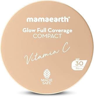 Mamaearth Glow Full Coverage Compact For Oily Skin, Spf 30 For Up To 3X Instant Glow - 9 Gm|Radiant, Natural|Even Toned Complexion|Mattifying|Up To 16-Hour Oil Control & Sweat-Resistant, Cream