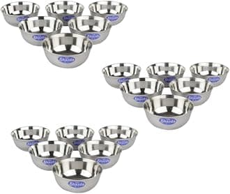 Sharda Metals Set of 18 Curry Serving Bowls Vati Katori for Kitchen & Dining, Stainless Steel
