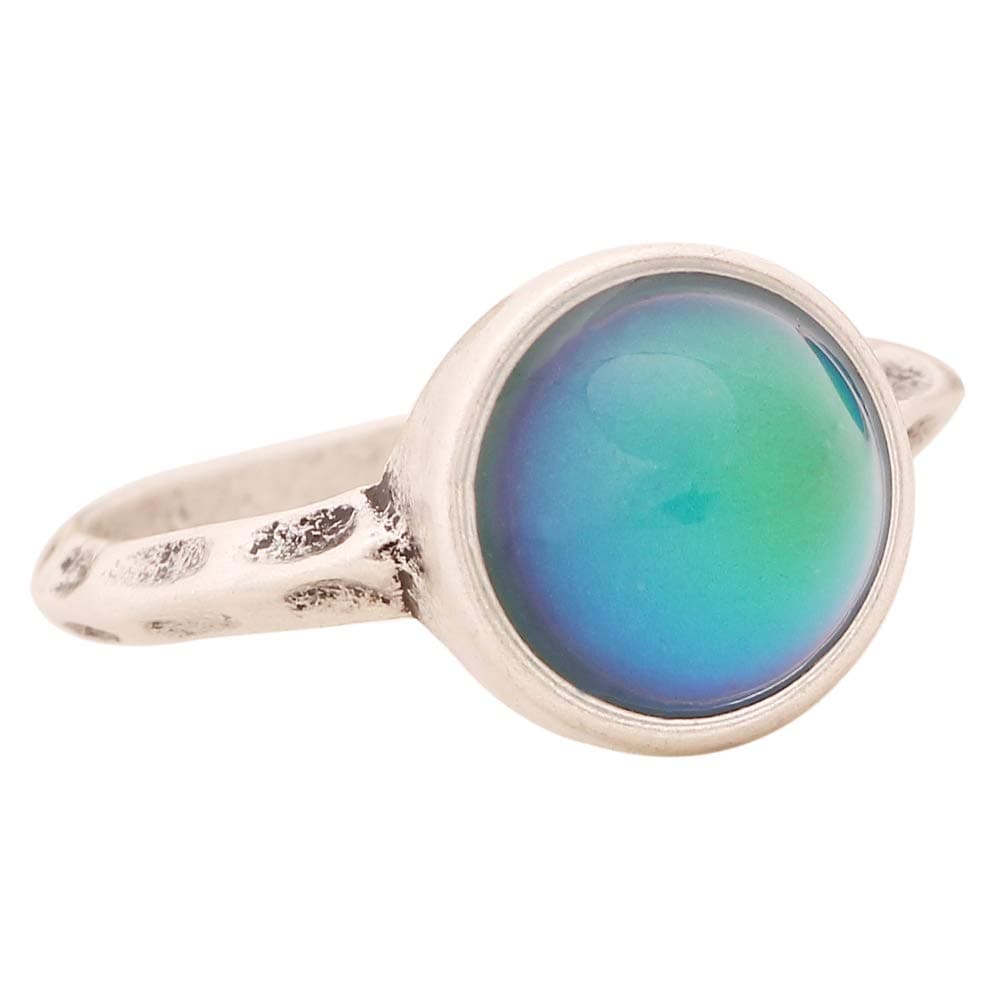 Basic Classic Antique Sterling Silver Plated Ring Round Stone Color Change Mood Rings MJ-RS002