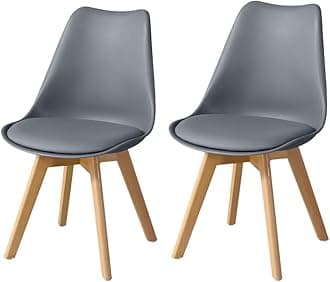 TUKAILAi Grey Dining Chairs Set of 2 with Faux Leather Cushioned Upholstered Seat Kitchen Chairs with Solid Wood Legs Retro Lounge Chairs For Home Office Dining Room Restaurant Furniture