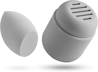 BEZOXMakeup Sponge with Case, Non Latex Beauty Sponge with Holder for Flawless Application, Dual Use Makeup Blender with Container - Grey
