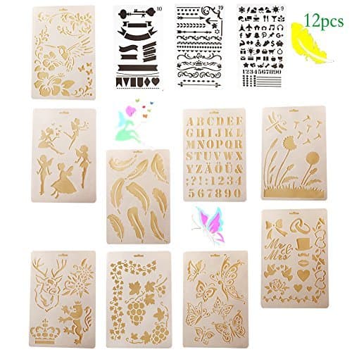 Bullet Journal Stencil Set Plastic Planner Stencils,Template plastic for Notebook/Diary doodle 12 Pcs (Stencil Set)