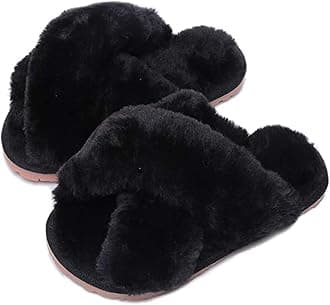Womens & Girls Slippers Ladies Fluffy Plush House Slippers Cozy Open Toe Faux Fur Sliders for Girls Warm Sandals Indoor Winter