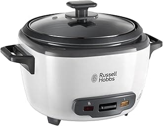 Russell Hobbs 27040 Large Rice Cooker - Up to 14 Servings with Steamer Basket, Measuring Cup and Spoon Included, Dishwasher Safe Parts, 500 W, White