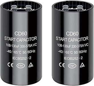 108-130 uf/MFD CD60 Round Start Capacitor ±20% 50/60 Hz 330-375 VAC Round Motor Well Pump Start Capacitor (108-130 uf/MFD, 2)