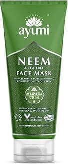 Ayumi Neem & Tea Tree Face Mask | Oil Control Clay Mask for Oily Skin |Green Clay Face Mask for Acne Treatment |Kaolin Clay Mask for Pores |Witch Hazel to Soothe Irritation|Mask for Face care |1x100ml