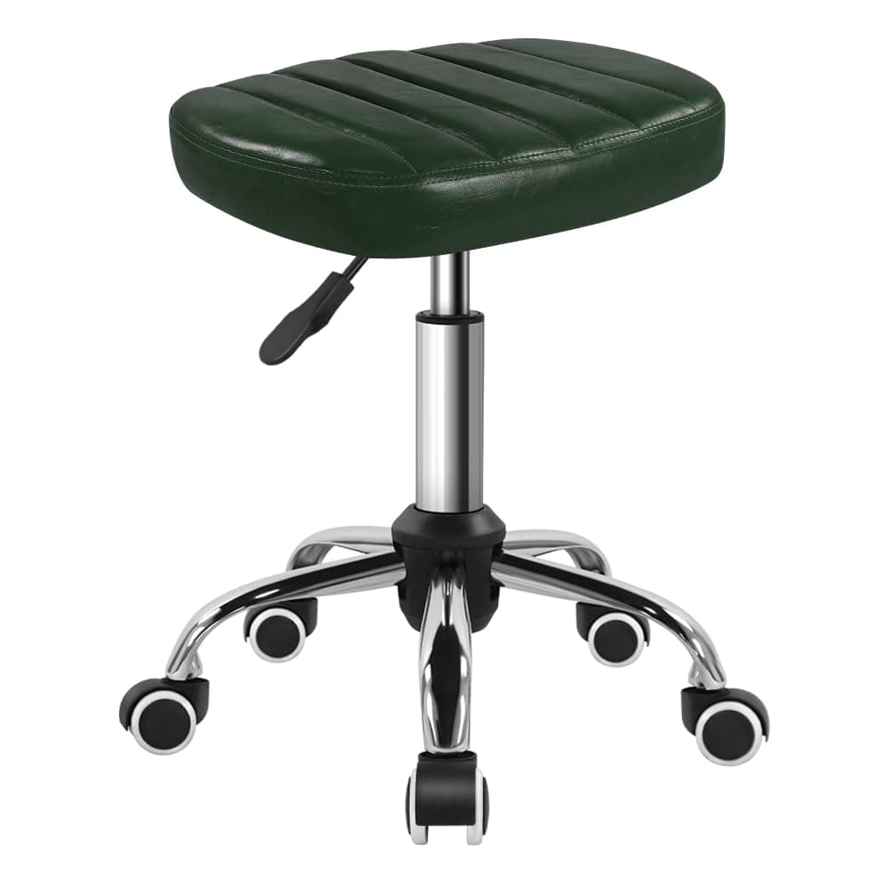 Minimalist Square Swivel Stool with Wheel for Work SPA Shop Massage Height-Adjustable and Cost-Effective Rolling Stool Chair (Green)