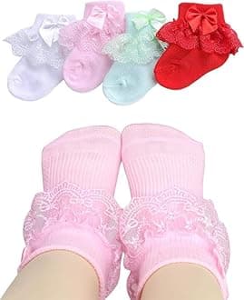CUTEABLYFrill Lace Socks for Baby Girls, Newborn/Infant/Toddlers, Assorted Colours