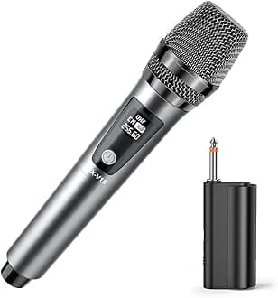 Wireless Microphone, Professional UHF Metal Handheld Dynamic Mic System with Rechargeable Receiver 1/4''(6.35mm) Plug, for Amplifier, PA System, Karaoke Singing, Wedding, Party, Speech, Church