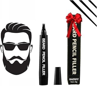 Beard Color Pencil for Men - Black Beard Pen & Dye for Long Lasting Coverage, Enhances Facial Hair, Moustache & Eyebrows