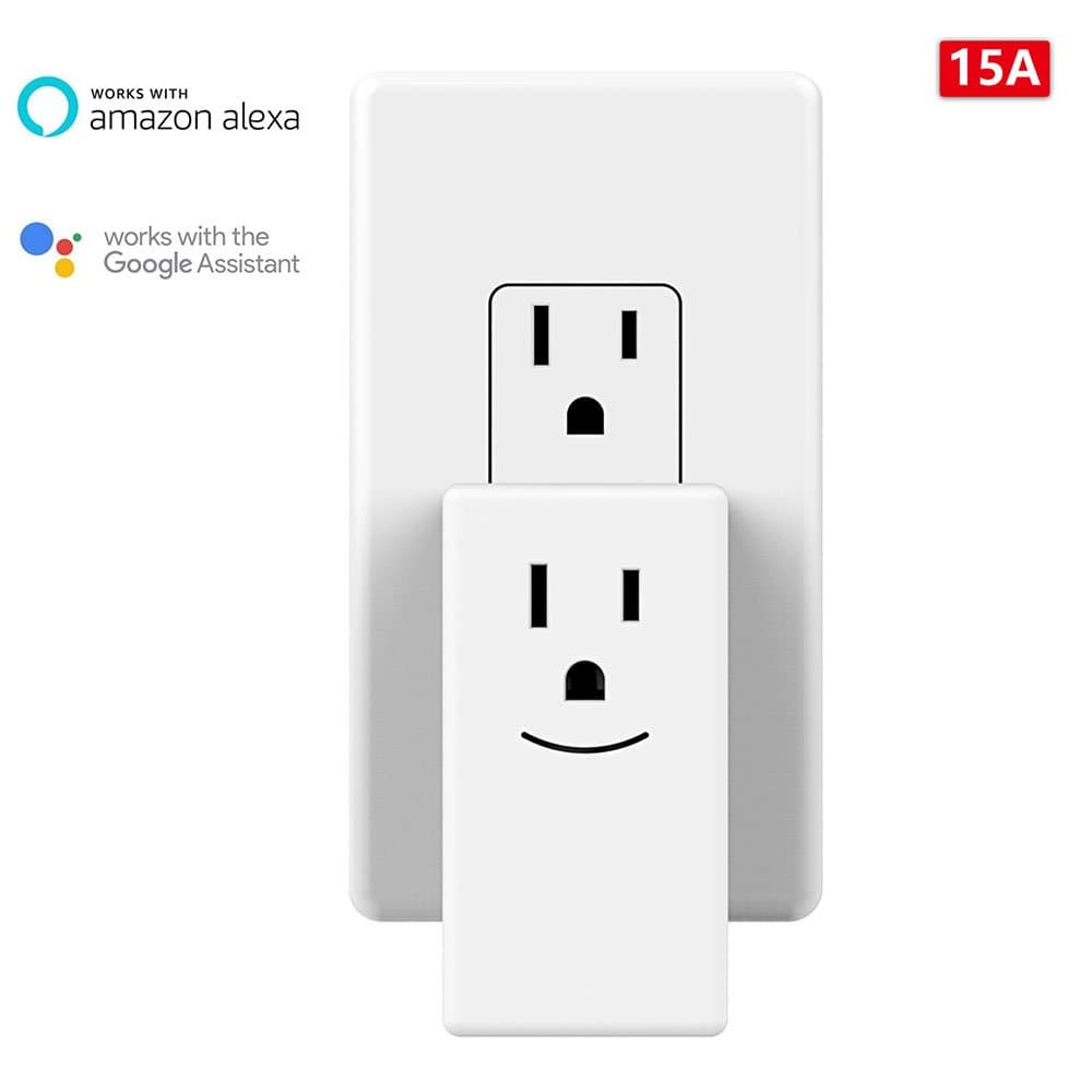 Smart Plug Mini Wi-Fi Outlet Wireless Power Socket Smile Voice Remote Control No Hub Required Compatible with Alexa and Google Home 15A