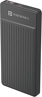 Portronics Luxcell B 10K 10000 mAh 22.5W Fast Charging Power Bank, Ultra Slim Power Bank with Mach USB-A Output, Type C PD Output, Type C Input, Wake Up Button(Dark Grey)