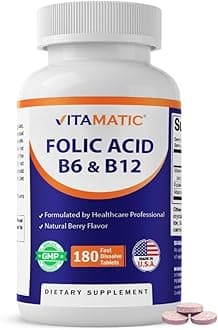 Folic Acid, Vitamin B12 & B6 – 180 Fast Dissolve Tablets Heart Health, Energy Production & Red Blood Cell Support