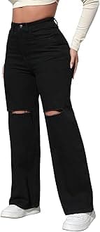 LONGBIDA Womens High Waist Ripped Straight Wide Leg Baggy Jeans Y2k Boyfriend Distressed Loose Denim Pants