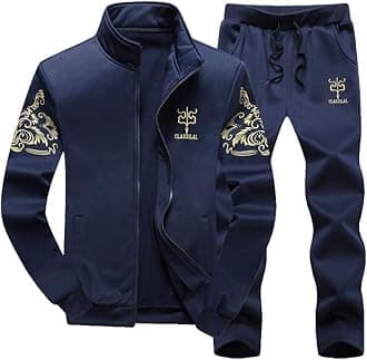 Men's Casual Tracksuit Full Zip Running Jogging Athletic Sports Jacket And Pants Set