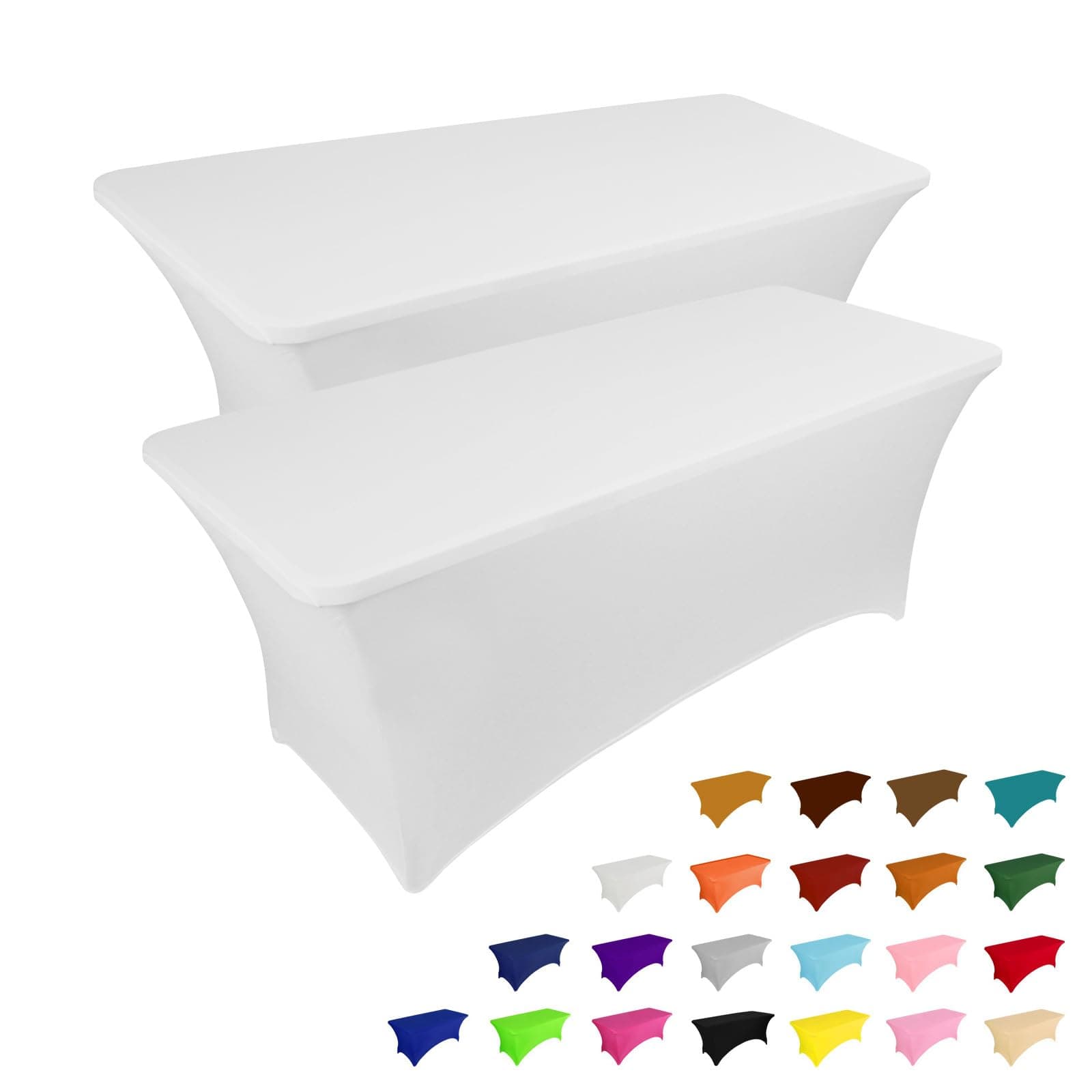 IVAPUPU 2 Pack 6FT Table Cloth for Rectangular Fitted Events Stretch White Table Covers Washable Spandex Spring Tablecloth Protector for Party, Wedding, Cocktail, Banquet, Festival
