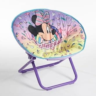 IDEA NUOVADisney Minnie Mouse Toddler Folding Saucer Chair – 19" Portable Kids Lounge Seat with Fun Character Design, Soft and Cozy Chair for Ages 3+, Ideal for Bedroom or Playroom